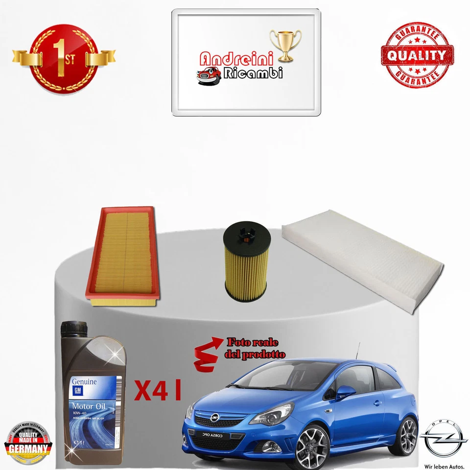 KIT TAGLIANDO 3 FILTRI E OLIO OPEL CORSA D 1.2 BENZINA 63KW 85CV DAL 2010 ->
