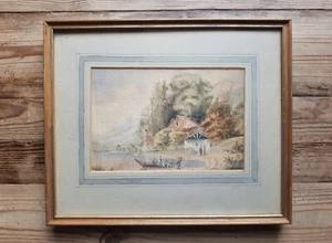 Antigua pintura acuarela de paisaje del siglo XIX - Imagen 1 de 5