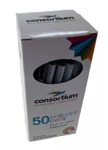 50 Consortium Black Ink Medium Tip Ballpoint Pens Handwriting + 10 Pen Refills - Picture 1 of 4