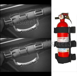 Black Roll Bar Grab Handles+Fire Extinguisher Holder fits Jeep Wrangler JK JL JT - Foto 1 di 12
