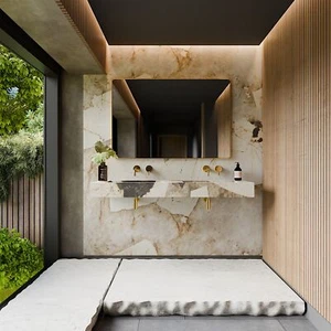 Doppel Waschbecken Waschtisch Marmoroptik Beige Matt - Handgefertigt - Bild 1 von 6