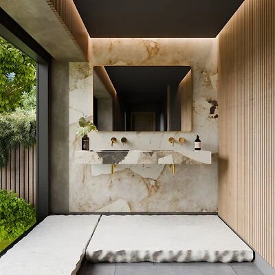 Doppel Waschbecken Waschtisch Marmoroptik Beige Matt - Handgefertigt - Bild 1 von 2