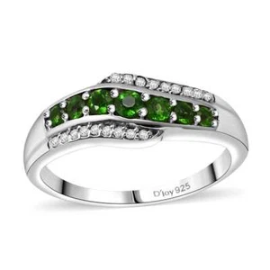 0.75ctw Premium Russian Chrome Diopside & Zircon Ring Rhodium Plated Size 6 - Picture 1 of 5