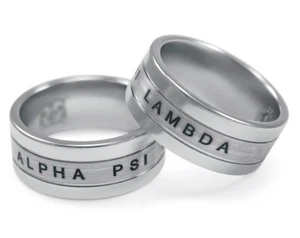 Alpha Psi Lambda Tungsten ring with laser etched letters with crest NEW! - Picture 1 of 5