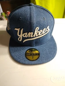 New Era Cap New York Yankees Spell Out Blue Denim NWT Size 7 Free Shipping - Picture 1 of 10