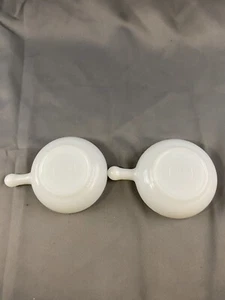 Set (2) Glasbake Soup Bowls with Handle J2663 11oz mcm retro Milk Glass  - Picture 1 of 5