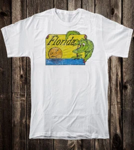 Retro Travel Tee T Shirt Vtg Tourist Sunshine State Florida Alligator Gator - Picture 1 of 9