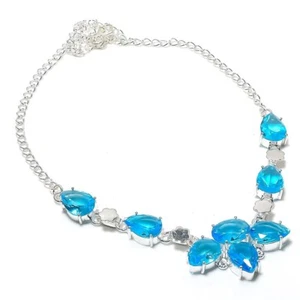 Swiss Blue Topaz Gemstone Handmade 925 Sterling silver Necklace Size 18'' - Picture 1 of 1