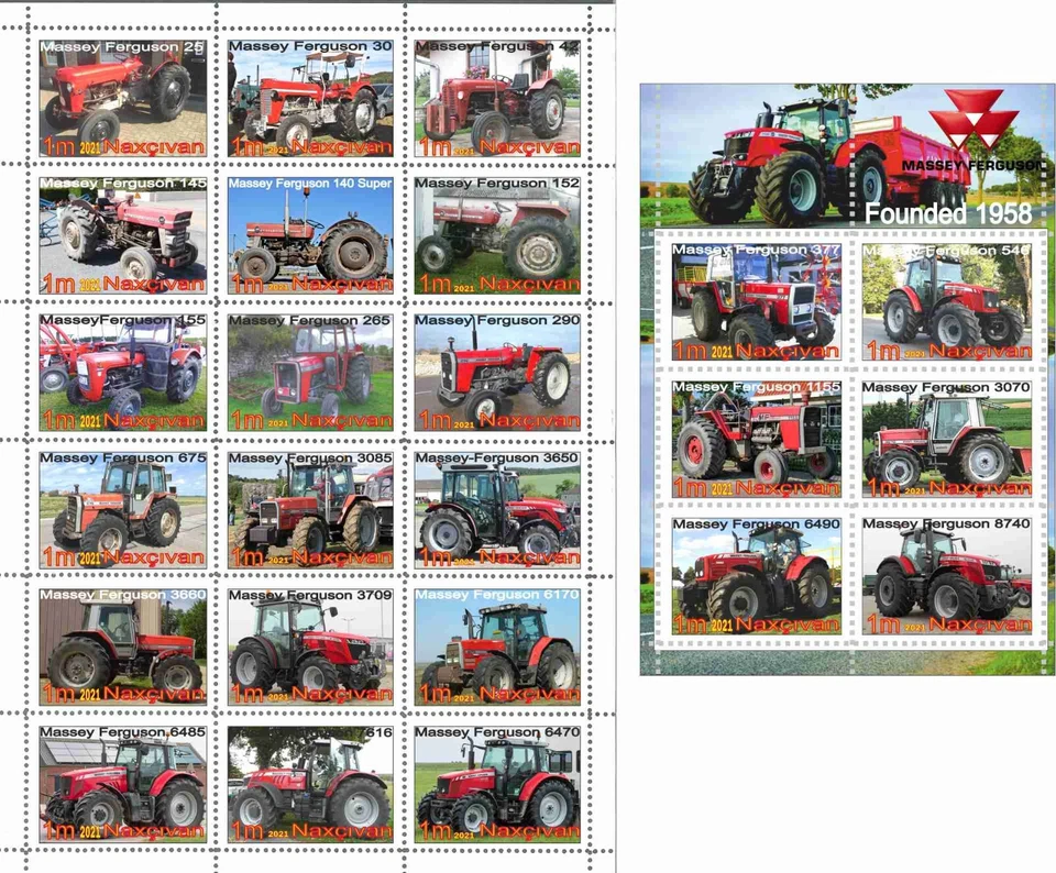 Stamp sheet+block Marcey Ferguson Tractor company Naxcivan issue 2021 - Image 1 of 1