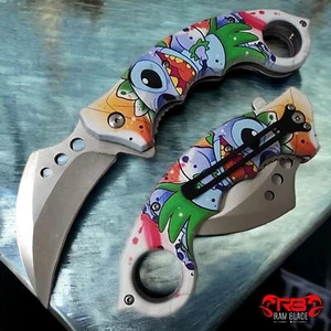8.5" KARAMBIT SPRING POCKET KNIFE Tactical Open Folding Claw Assisted Blade - Picture 1 of 4