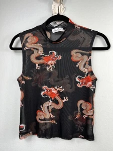 Rebellious Dreamer Top Dragon Sheer Sleeveless M Y2K Whimseygoth Asian Inspo - Picture 1 of 6