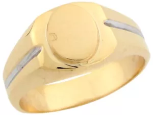 10k or 14k Two Tone Real Gold Modern Handsome Designer Mens Signet Ring - Picture 1 of 4