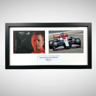 Kimi Raikkonen Signed Driver Card Framed & photograph of Kimi in F1 Alfa Romeo - Image 1 of 4