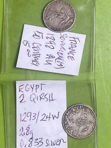World Silver Coins Egypt & France 2 Qirsh/50 Centimes LQQK - Picture 1 of 13