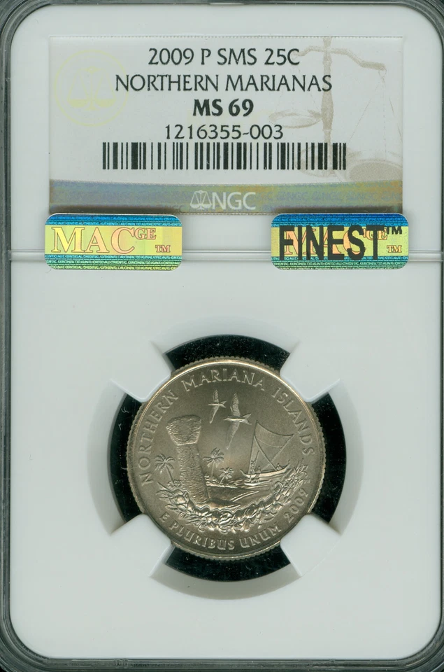 2009 P NORTHERN MARIANAS QUARTER NGC MS69 SMS PQ MAC FINEST MAC SPOTLESS . - Image 1 of 2