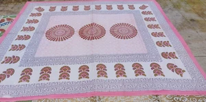 Indian Block-printed Bedspread Cotton Floral King size 2 Pillowcases Pink Asia R - Bild 1 von 10