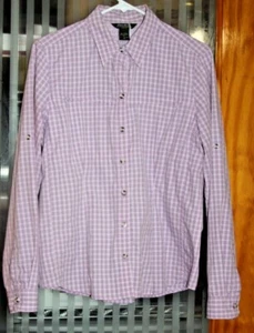 GR. M EDDIE BAUER LILA-WEISS TAILLIERTE BLUSE MIT RIEGELÄRMELN - Bild 1 von 2