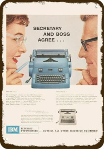1955 IBM ELECTRIC TYPEWRITER Vintage Look METAL SIGN - SECRETARY & BOSS AGREE - Picture 1 of 1