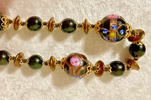 🇮🇹VENEZIANISCHE VINTAGE ITALIENISCHE MURANO GLAS ROSA 🌷ROSEN GOLD ✨HALSKETTE 28 Zoll  - Bild 1 von 13