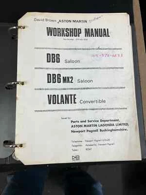 MANUAL DE REPARACIÓN DE TALLER ASTON MARTIN, BERLINA DB6, BERLINA MK2, VOLANTE, REIMPRESIÓN DE COLECCIÓN Foto 1 de 4
