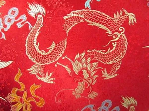Faux Silk Brocade (Dragon Phoenix) Jacquard Damask Kimono Fabric Material BL4 - Picture 1 of 34