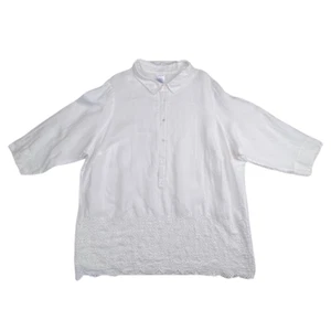 Blusa Lands End Mujer 24 Blanco Lino Boho Relajado Ojales Encaje Festoneado Túnica - Imagen 1 de 9
