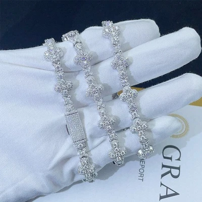 10/13mm D MOISSANITE Cross Link Chain Bracelet 925 Sterling Silver Shiny Jewelry - Image 1 of 4