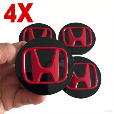 For HONDA SET OF 4 BLACK/RED 69 mm/2.72in Wheel Center Caps FITS MOST MODELS Foto 1 de 4