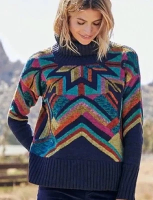 Suéter Peruvian Connection Multicolor Grueso Starfire Capucha Cuello Pima Art L Foto 1 de 4