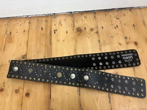 Vintage Oasis Y2K Wide Black Leather Belt with Metal Studs & Coin Detail - Small - Picture 1 of 7