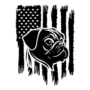 Distressed American Flag Pug Dog Puppy USA Patriot Decal Sticker - Picture 1 of 3
