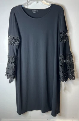 NWT Alfani Women's Size 12 Black Dress Floral Crochet Lace Bell Sleeves - Image 1 of 4