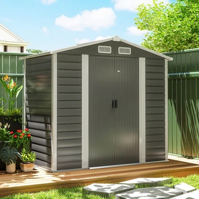 Outsunny 7 x 4ft Upgraded Metal Shed with Lock, Easy to Assemble, Dark Grey