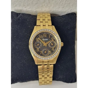 Citizen Gelbgoldfarbene Luxus Kristall Akzent Damenuhr Kalender Datum - Bild 1 von 11