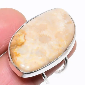 Natural Fossil Coral Ethnic Gemstone 925 Sterling Silver Ring Size 7.5 h712 - Picture 1 of 6