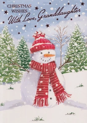 POPPY HILL GRANDDAUGHTER CHRISTMAS GREETING CARD 7"X5" SNOWMAN