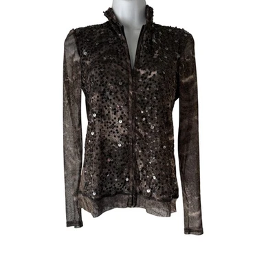 Chaqueta con Capucha Berek Y2k Fairy Grunge Mediana Negra Lentejuelas Metálicas Transparente Cremallera Foto 1 de 4