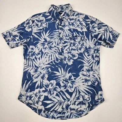 Polo Ralph Lauren Linen Half Button-Up Hawiian Shirt Men's M Blue/White Floral - Image 1 of 4