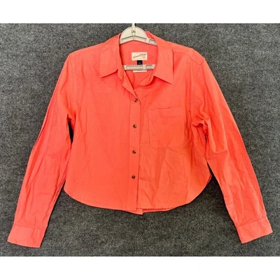 Camisa Universal Thread para mujer rosa recortada con botones talla S algodón lino Foto 1 de 4