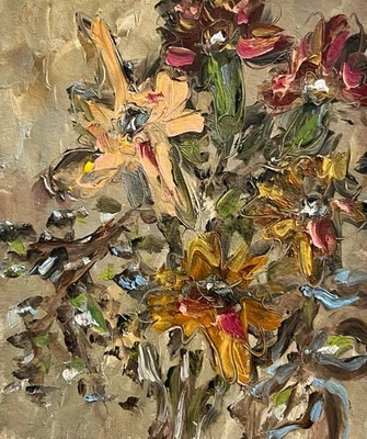 Arte expresivo ramo flores de otoño pintura al óleo original decoración arte extraño 7x8 Foto 1 de 4