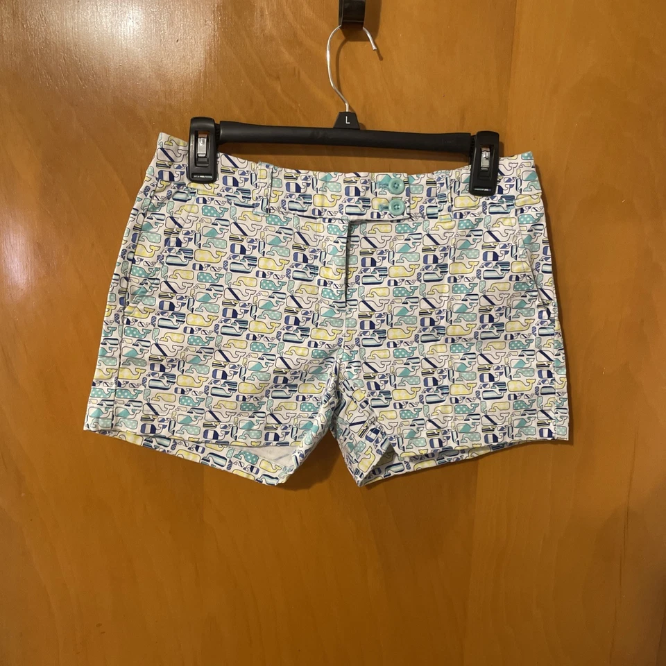 Vineyard Vines for Kentucky Derby Blue Yellow Whale Print Chino Shorts Womens 2 - Image 1 of 4