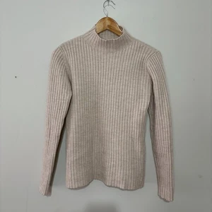 Witchery Wool Blend Knit Jumper SZ 10 12 Back Cut Out Beige High Neck Ribbed - Picture 1 of 12