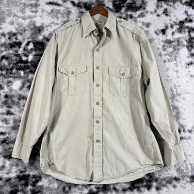 LL Bean Shirt Mens Size Medium 15-15.5 Beige Safari Pockets Explorer Old Money - Image 1 of 4