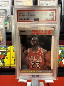 Tarjeta Fleer Michael Jordan 1987 #59 PSA 2 buena 🔥🔥2do año, grado resistente🐐GOAT🔥 - Imagen 1 de 2