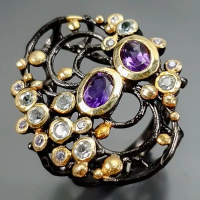 Anillo de amatista natural bellas artes plata de ley 925 tamaño 7,5/R417556 Foto 1 de 4