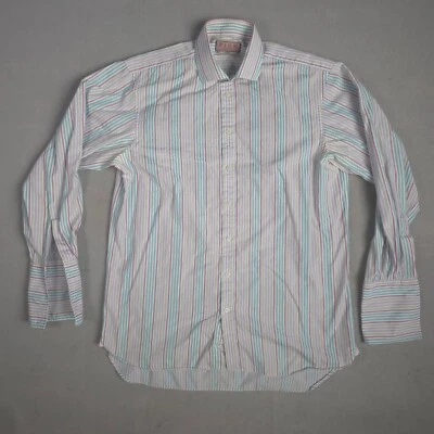 Thomas Pink Striped Dress Shirt French Cuff Cotton Blend Size 16.5 - Image 1 of 4
