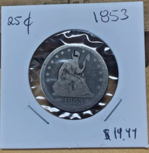 1853 Arrows and Rays Silver Quarter, about good details - Picture 1 of 2