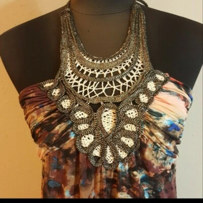 Maxi Vestido Estampado Multicolor Red Berry Escote Halter Talla Grande Foto 1 de 4