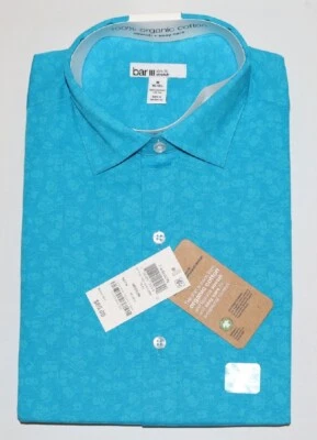 Рубашка Bar III мужская бирюзовая с цветочным принтом приталенная эластичная на пуговицах средняя 15-15,5 - Изображение 1 из 4