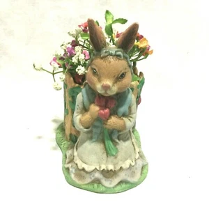 VINTAGE CERAMIC NEW HOLLAND FLORAL 1996 BUNNY RABBIT PLANTER FIGURINE - Picture 1 of 12